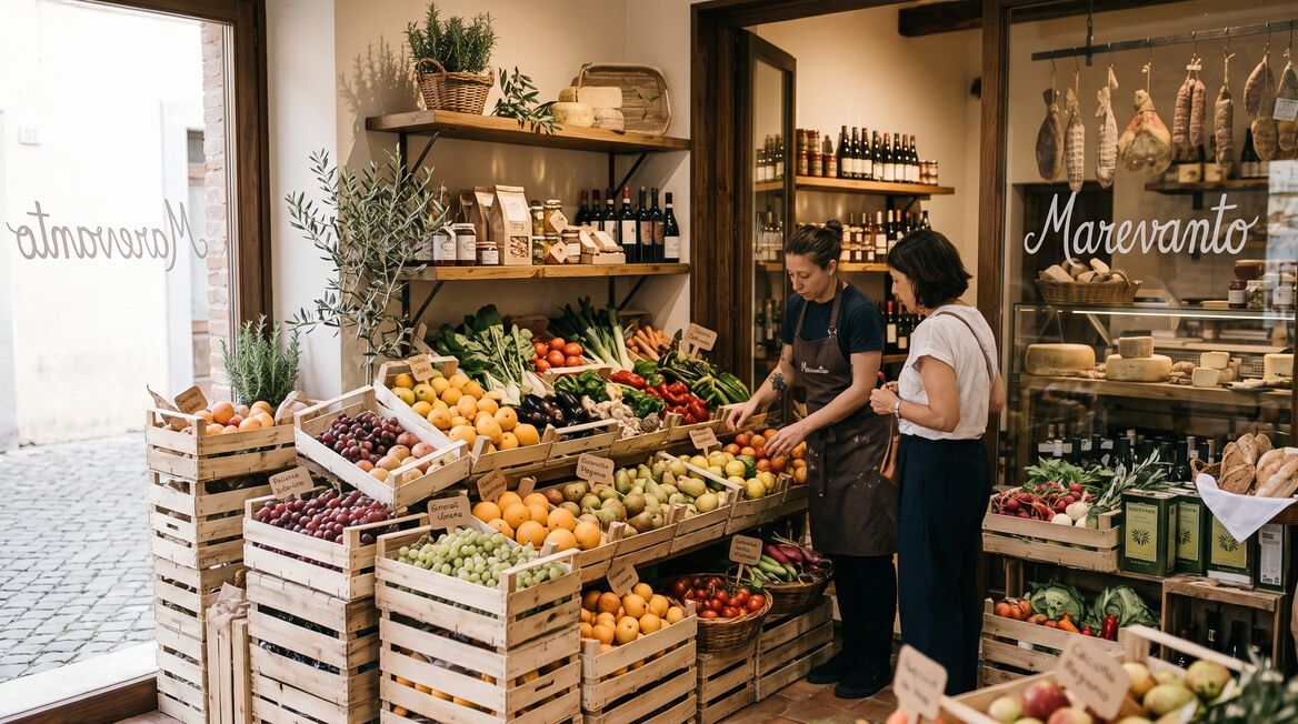 The fruit and vegetable counter at the Marevanto Bottega